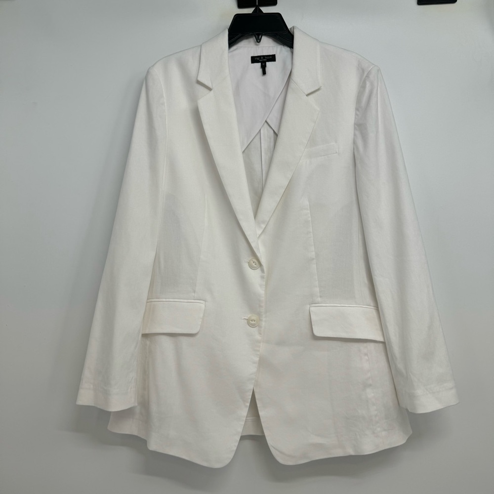 Rag & Bone Winona Blazer Jacket Women’s Size 12 White Linen Blend 2 Button